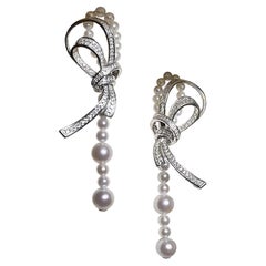 【Crown Radiance】Ribbon Cascade AAA Akoya Pearl Diamond Earrings