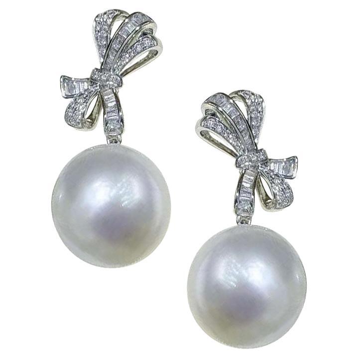 Crown Radiance】Ribbon Grace Aurora Südsee Perlen Diamant Ohrringe