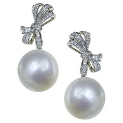 Crown Radiance】Ribbon Grace Aurora Südsee Perlen Diamant Ohrringe