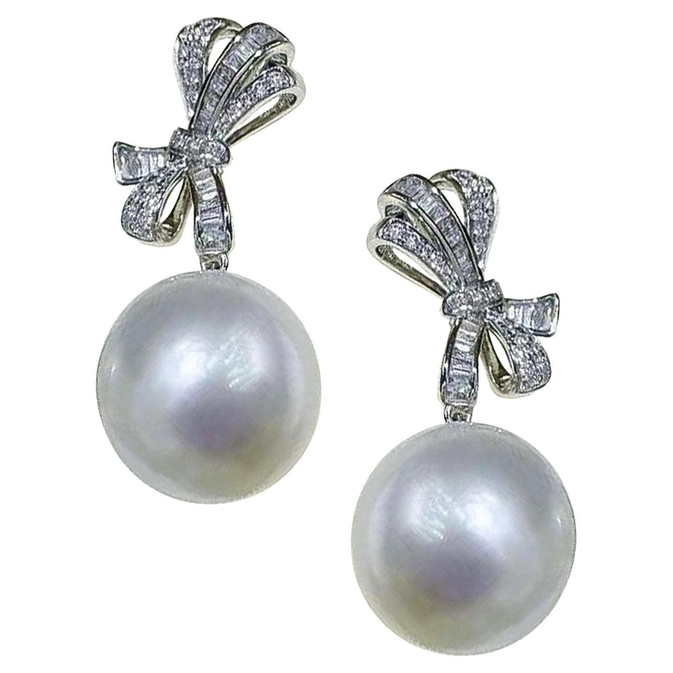 【Crown Radiance】Ribbon Grace Aurora Boucles d'oreilles en perles de mer du Sud et diamants