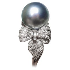 【Crown Radiance】Ribbon Leaf Aurora Tahitian Pearl & Diamond Ring