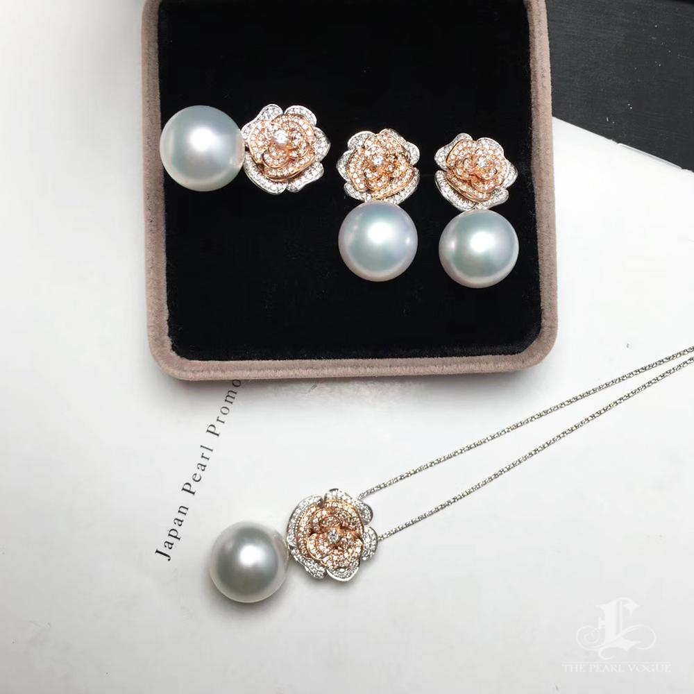 【Vine Symphony】Rose Bloom South Sea Pearl & Diamond Convertible Set For Sale 5