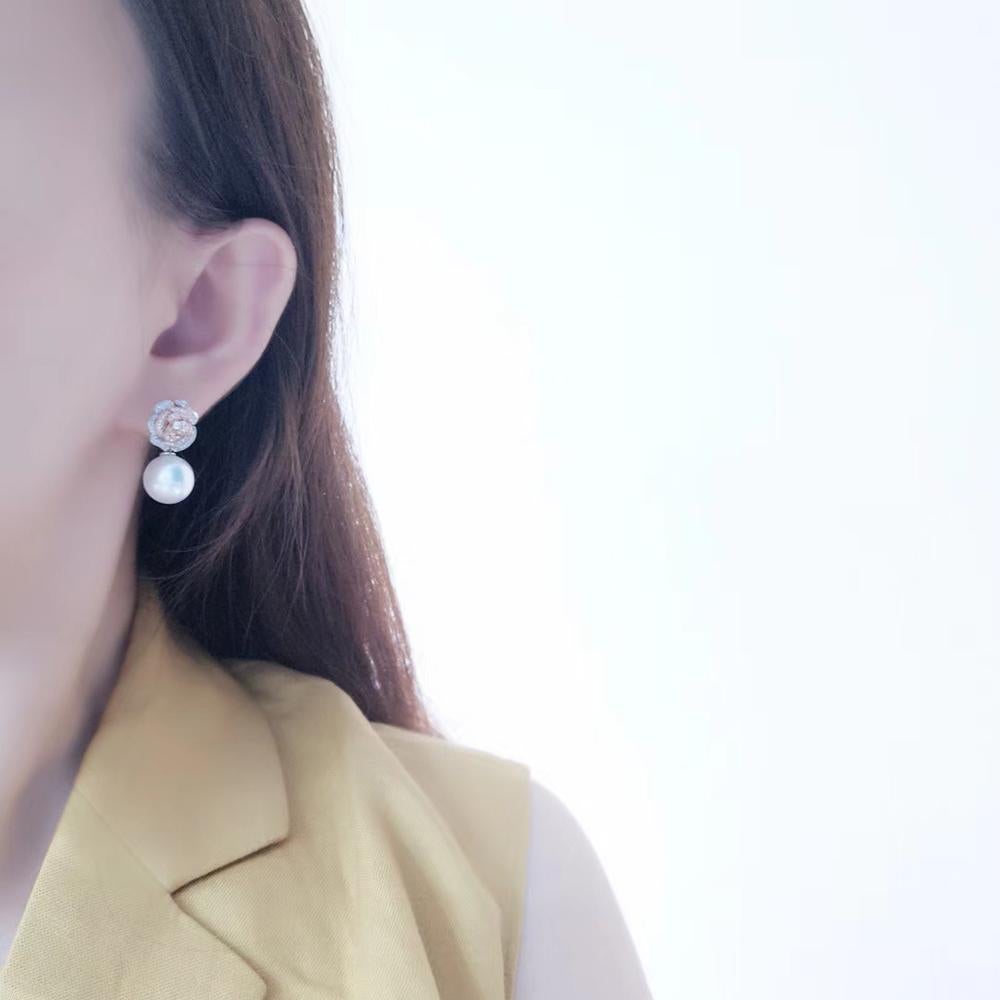 【Vine Symphony】Rose Bloom South Sea Pearl & Diamond Convertible Set For Sale 7