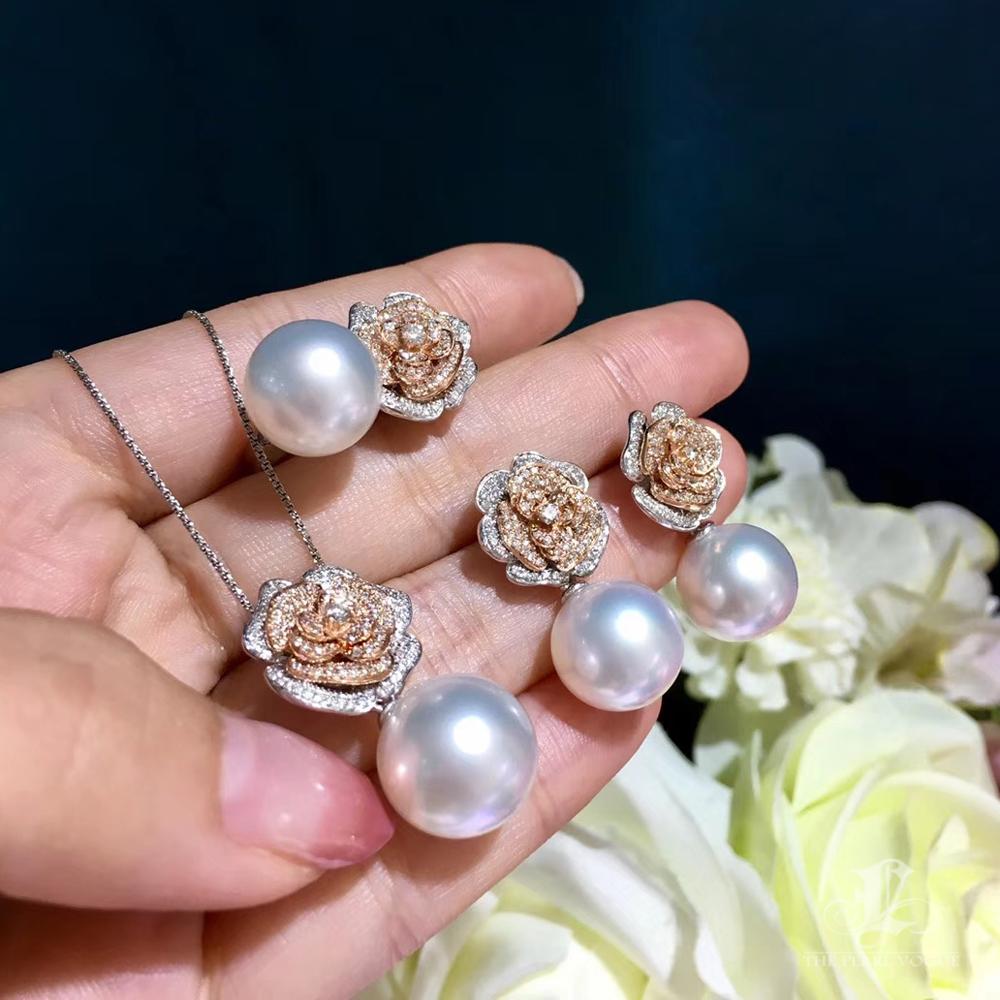 【Vine Symphony】Rose Bloom South Sea Pearl & Diamond Convertible Set For Sale 4