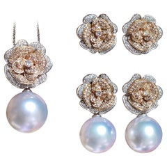 【Crown Radiance】Rose Bloom South Sea Pearl & Diamond Convertible Set