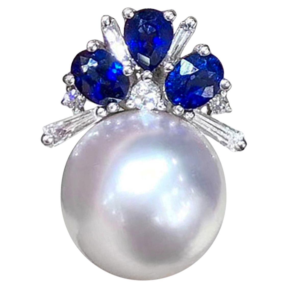 Crown Radiance】Royal Bloom Aurora Südsee Perle Saphir und Diamant Anhänger
