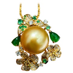 【Crown Radiance】Royal Garden Pendentif en perles des mers du Sud, diamants et émeraudes