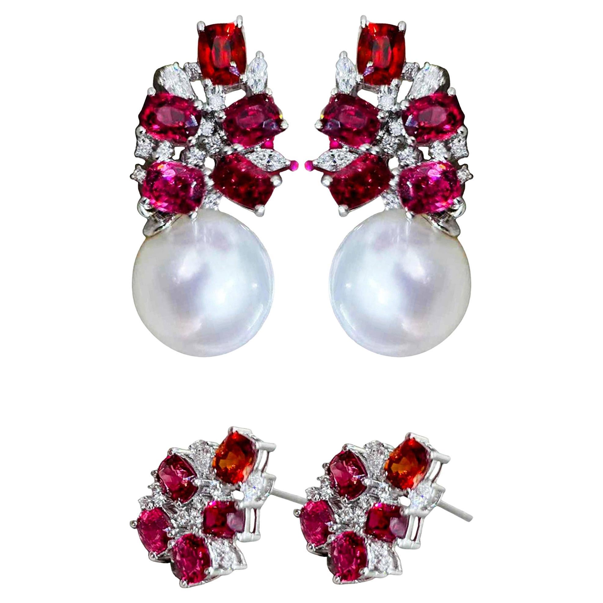 【Crown Radiance】Scarlet Bloom Aurora South Sea Pearl Convertible Earrings