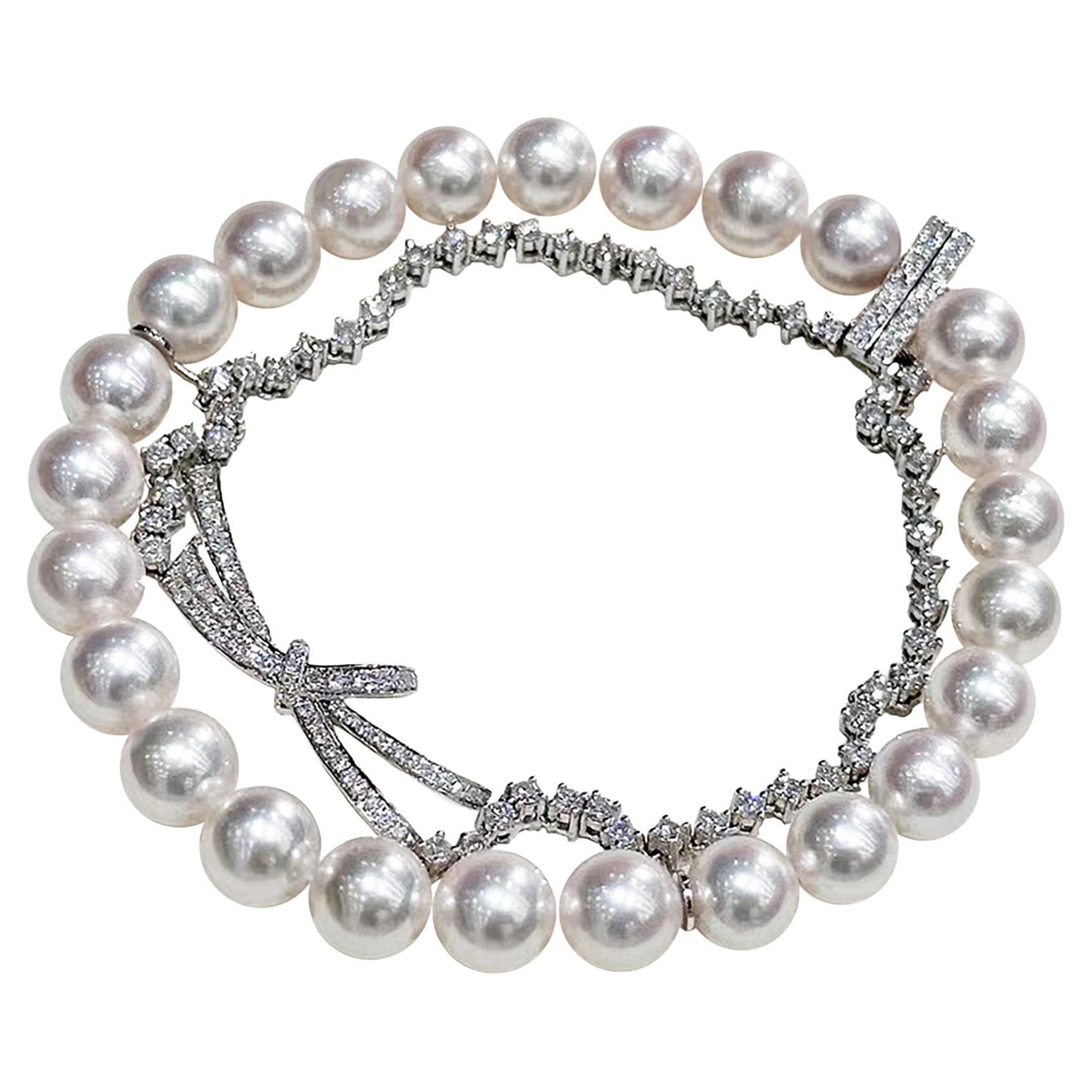 【Crown Radiance】Silken Ribbon Aurora Akoya Pearl Diamond Bracelet