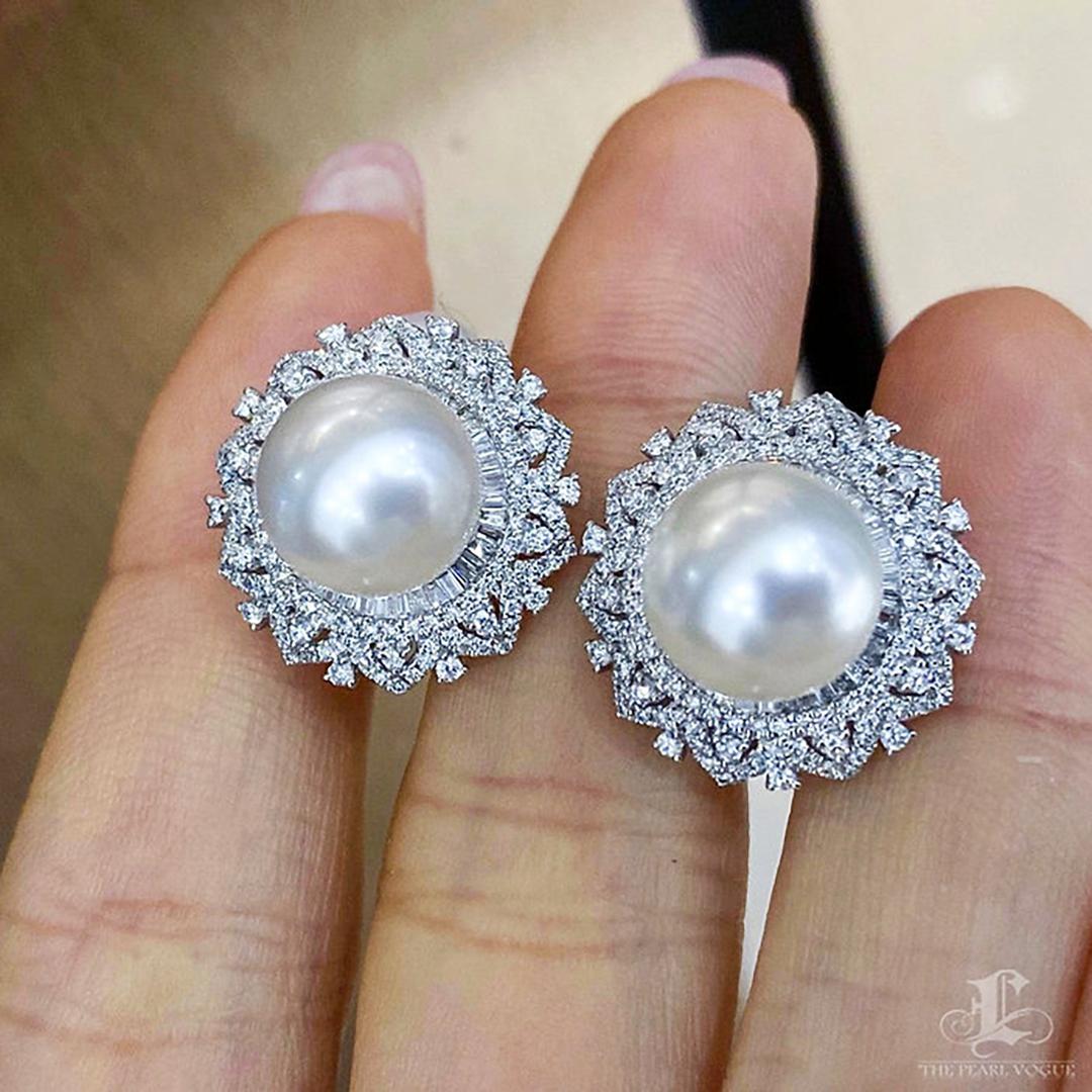 【Crown Radiance】Südseeperlen & Diamant-Pavé-Ohrringe Damen im Angebot