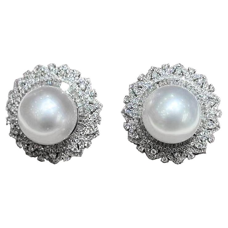 【Crown Radiance】South Sea Pearl & Diamond Pavé Earrings