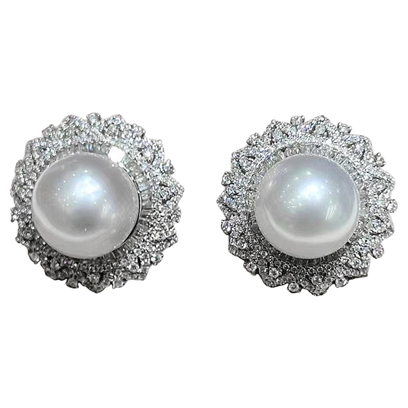 【Crown Radiance】South Sea Pearl & Diamond Pavé Earrings