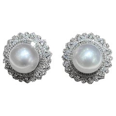 【Crown Radiance】Boucles d'oreilles pavées de perles de la mer du Sud et de diamants