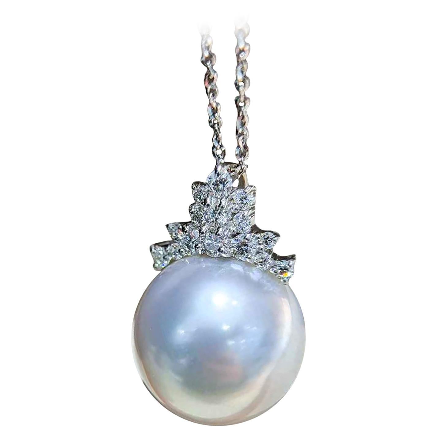 【Crown Radiance】South Sea Pearl Diamond Pendant Necklace