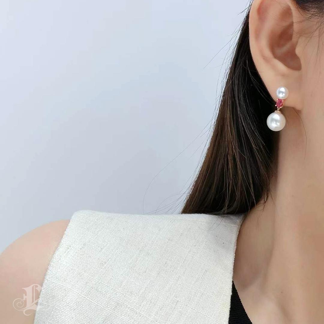 Non taillé 【Crown Radiance】Spinel Glow Boucles d'oreilles en perles d'Akoya et des mers du Sud en vente