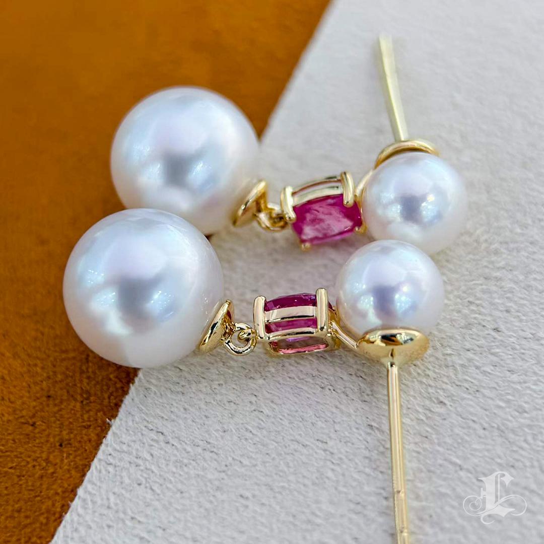 【Crown Radiance】Spinel Glow Boucles d'oreilles en perles d'Akoya et des mers du Sud en vente 2