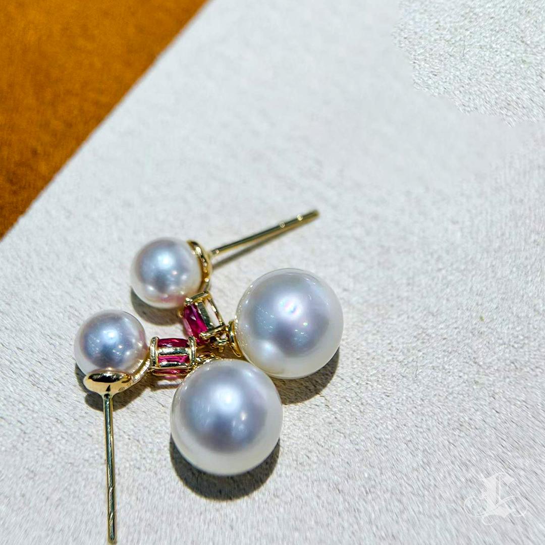 【Crown Radiance】Spinel Glow Boucles d'oreilles en perles d'Akoya et des mers du Sud en vente 3