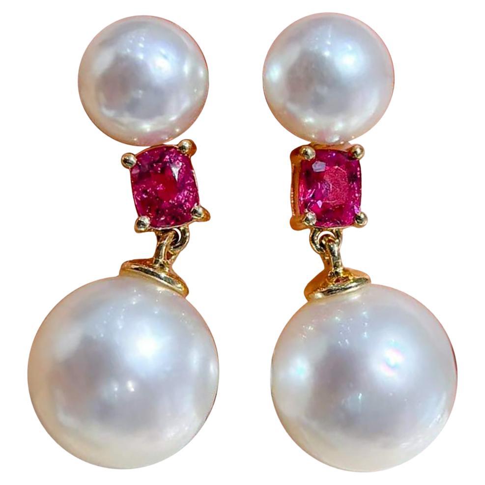 【Crown Radiance】Spinel Glow Boucles d
oreilles en perles d
Akoya et des mers du Sud