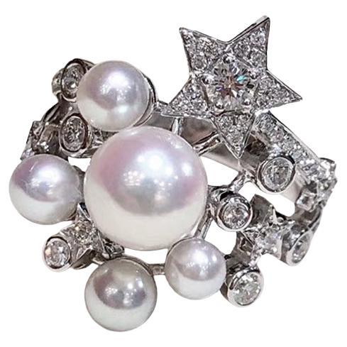 Crown Radiance】Starlight Akoya Perle & Diamant Ring