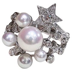Crown Radiance】Starlight Akoya Perle & Diamant Ring
