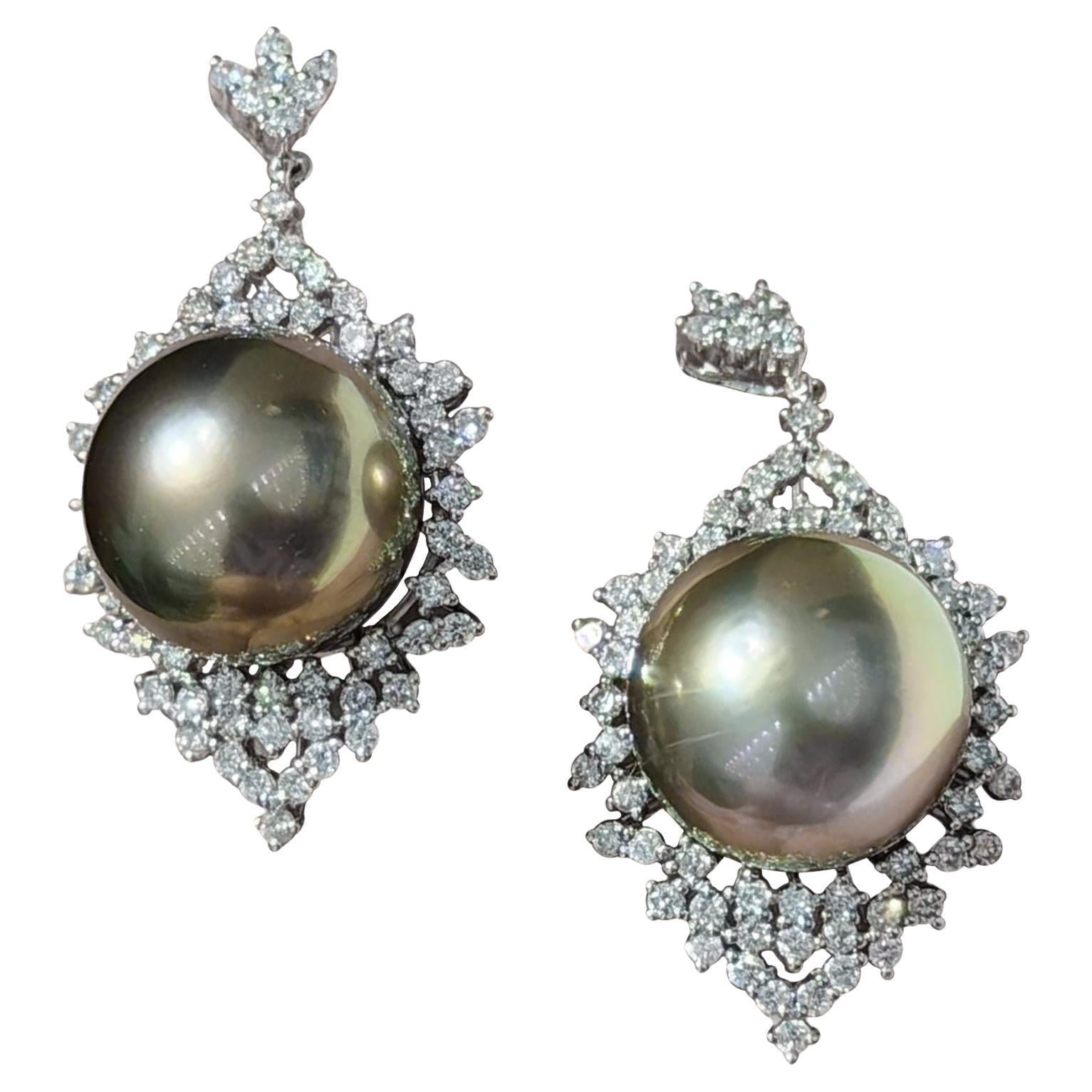 【Crown Radiance】Tahitian Pearl Diamond Drop Earrings