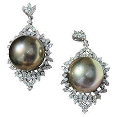 【Crown Radiance】Tahitian Pearl Diamond Drop Earrings 【Crown Radiance】Tahitian Pearl Diamond Drop Earrings