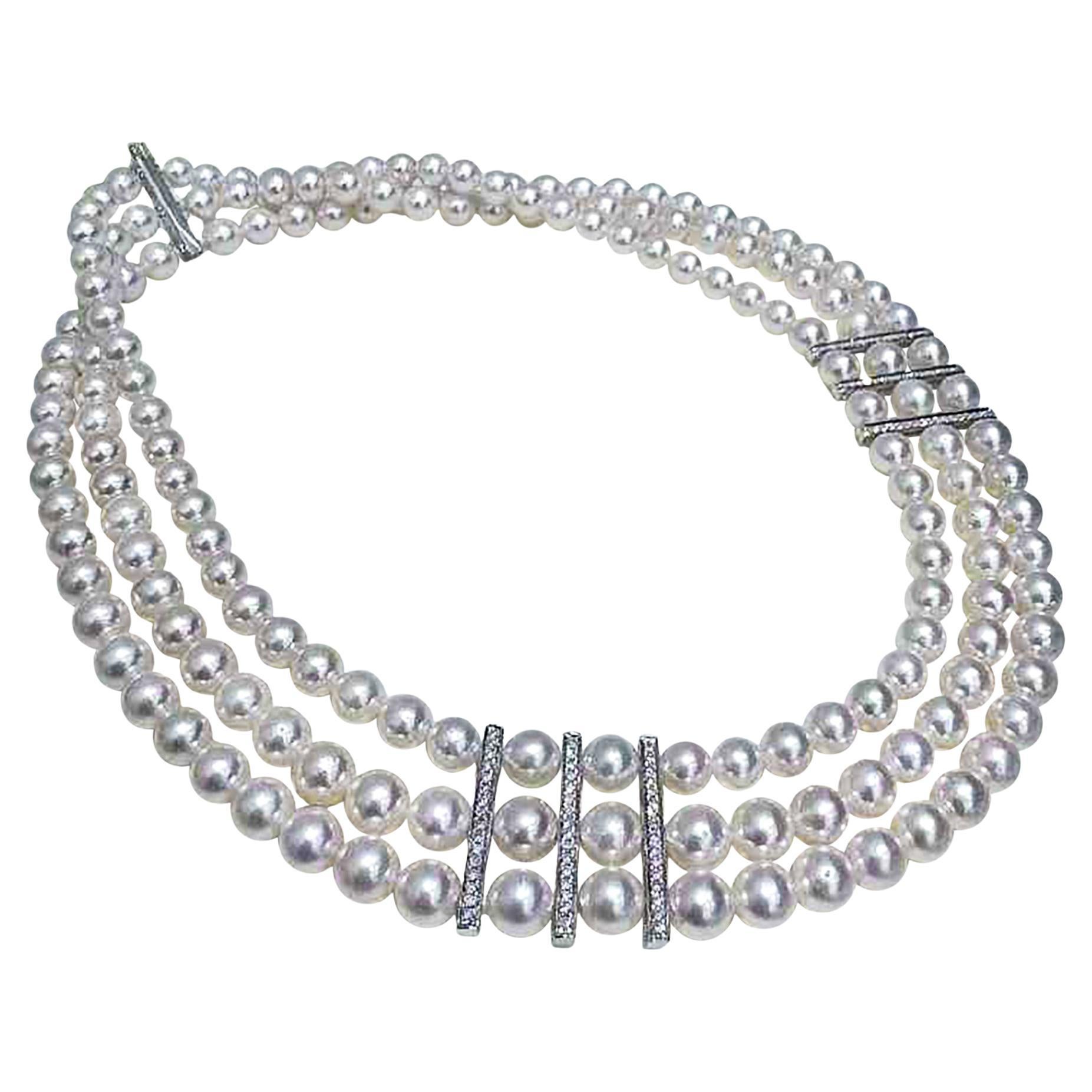 【Geometria scolpita】 Collana a tre fili di perle Akoya Aurora Grace senza tempo