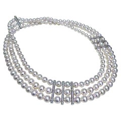 【Sculpted Geometry】Timeless Grace Collier à trois brins en perles d'Aurora et d'Akoya