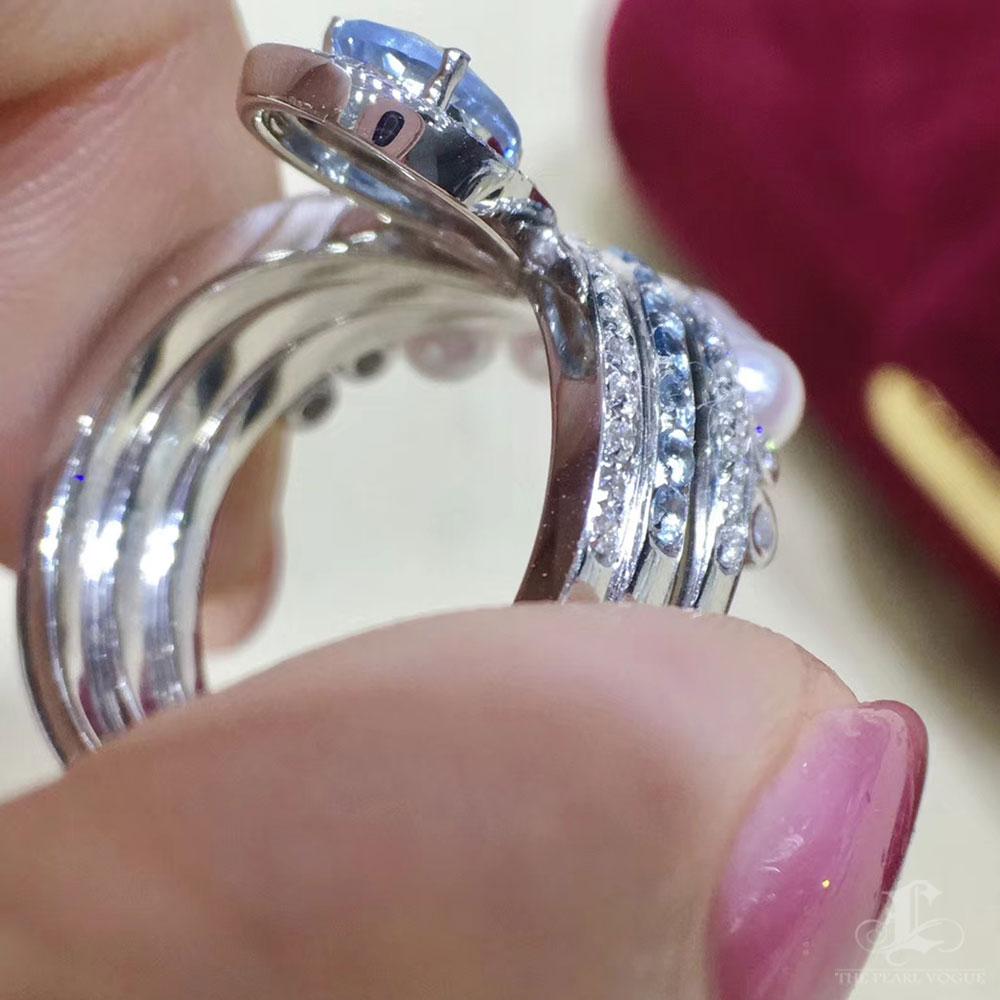 Crown Radiance】Transformable Akoya Perle, Saphir & Diamant Stackable Ring Set im Angebot 2