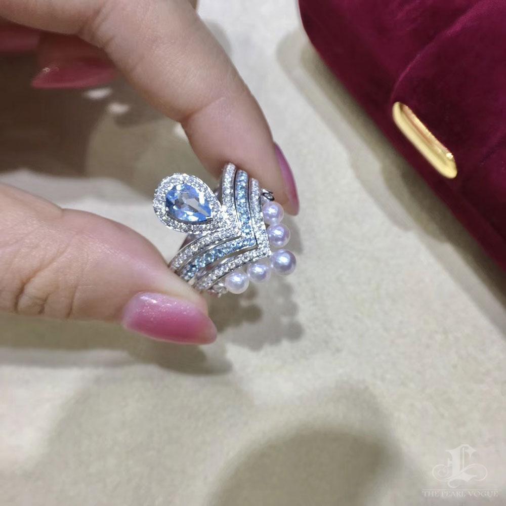 Crown Radiance】Transformable Akoya Perle, Saphir & Diamant Stackable Ring Set im Angebot 3