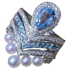 Anello impilabile con perle Akoya, zaffiro e diamanti