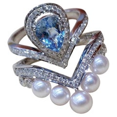 Anello impilabile con perle Akoya, zaffiro e diamanti