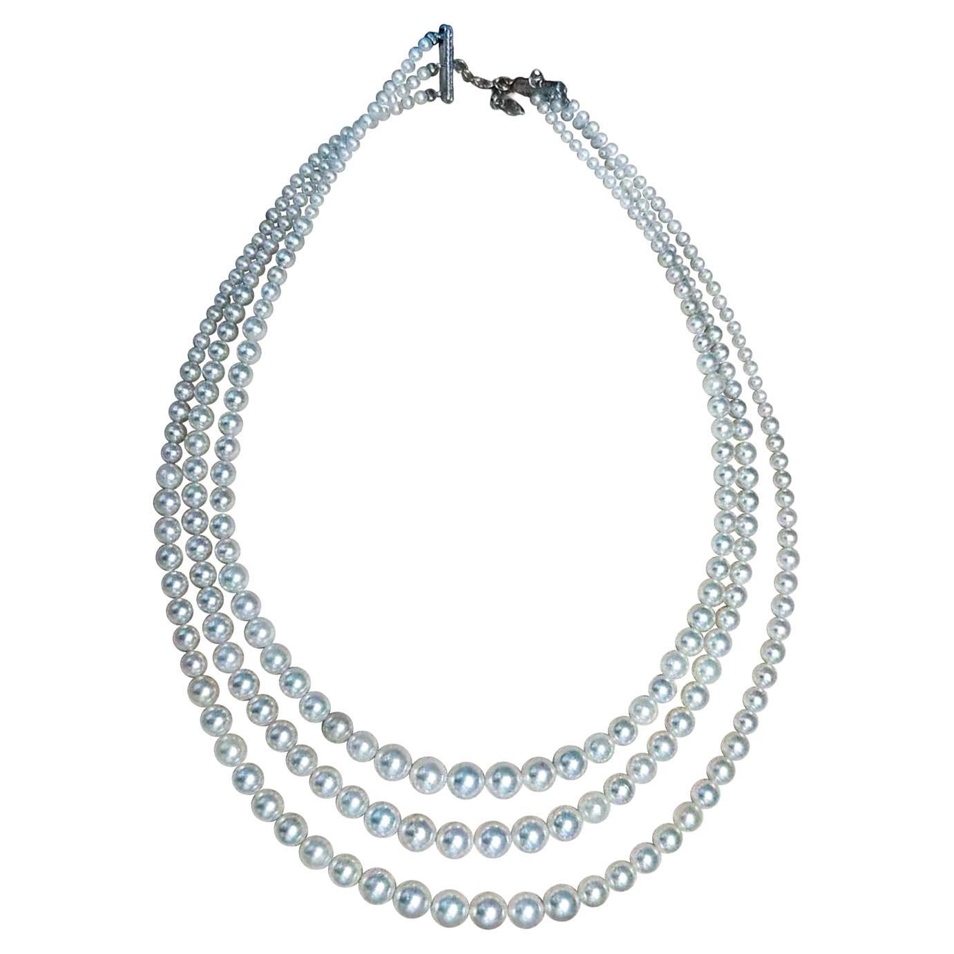 Crown Radiance】Dreifach-Strang Aurora Akoya Perle Prinzessin Halskette im Angebot