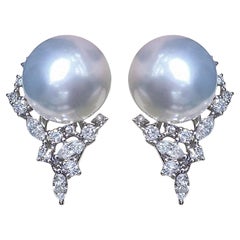 【Crown Radiance】Vine-Set Diamond Frame AAAA South Sea Pearl Evening Earrings