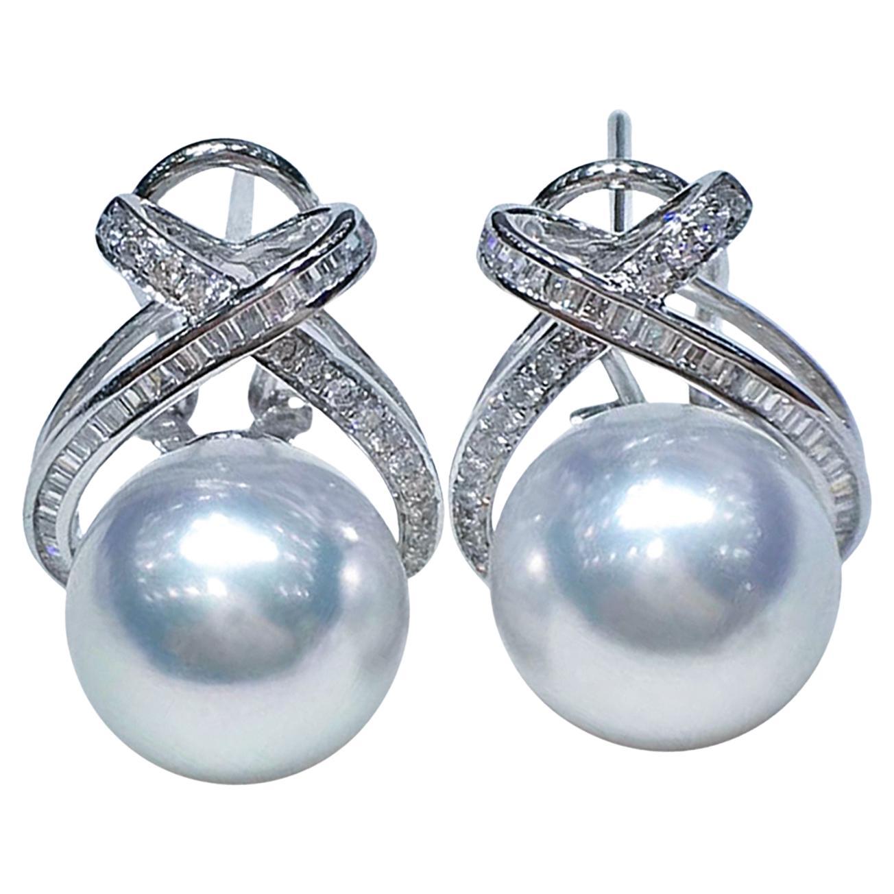 【Crown Radiance】X-Cross Aurora South Sea Pearl Diamond Earrings