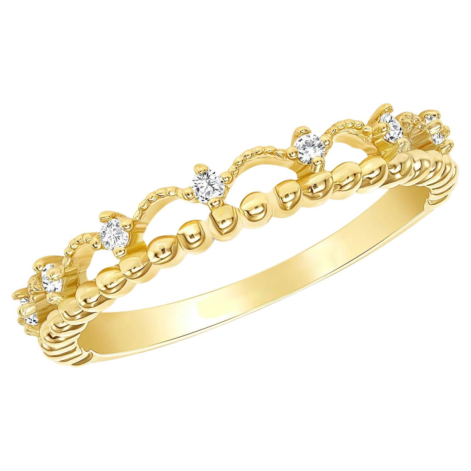 Diamond Crown Inspired 14K Gold Beaded Band Ring