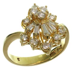 Crown-Shape Diamond Yellow Gold Estate Ring