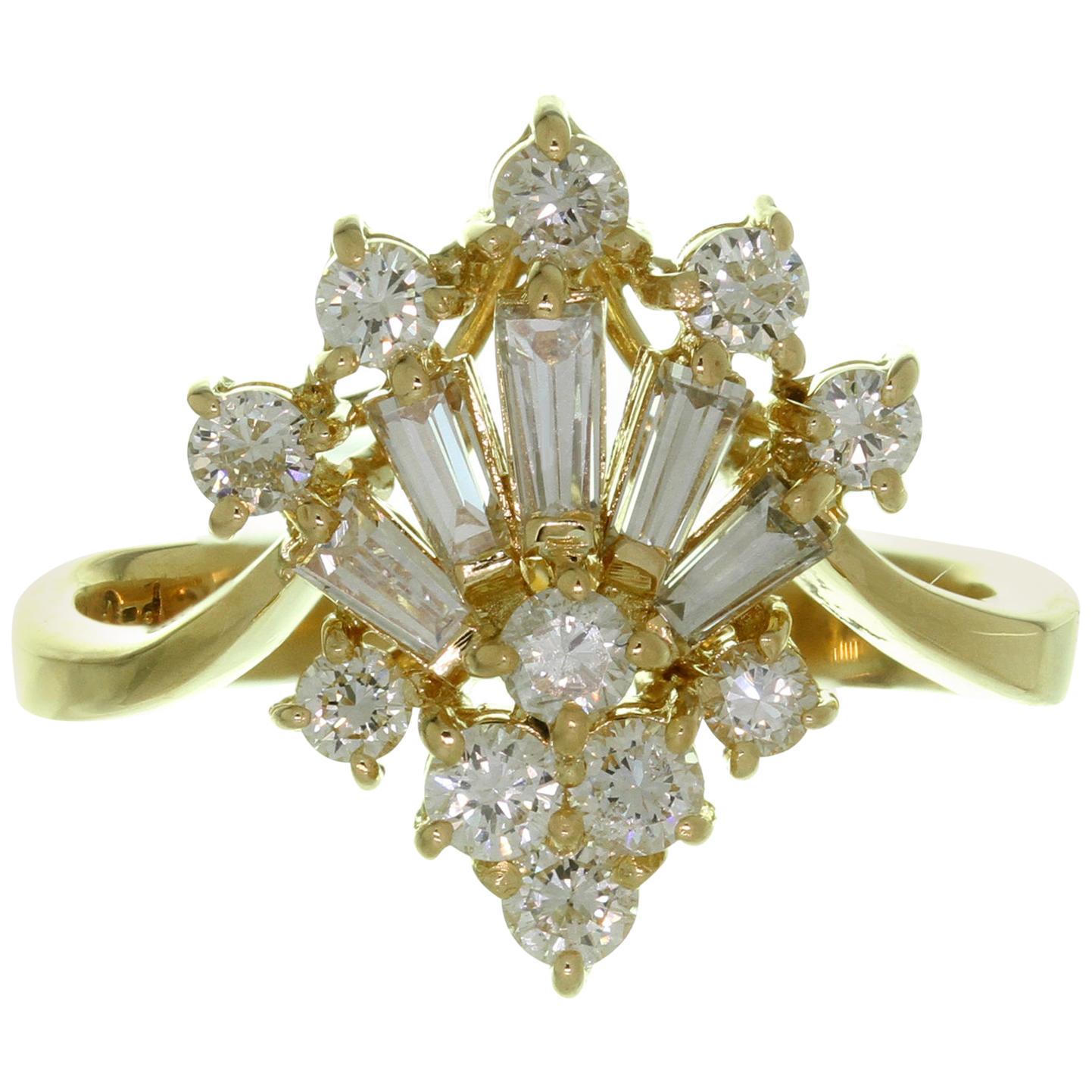 Crown-Shape Diamond Yellow Gold Estate Ring For Sale