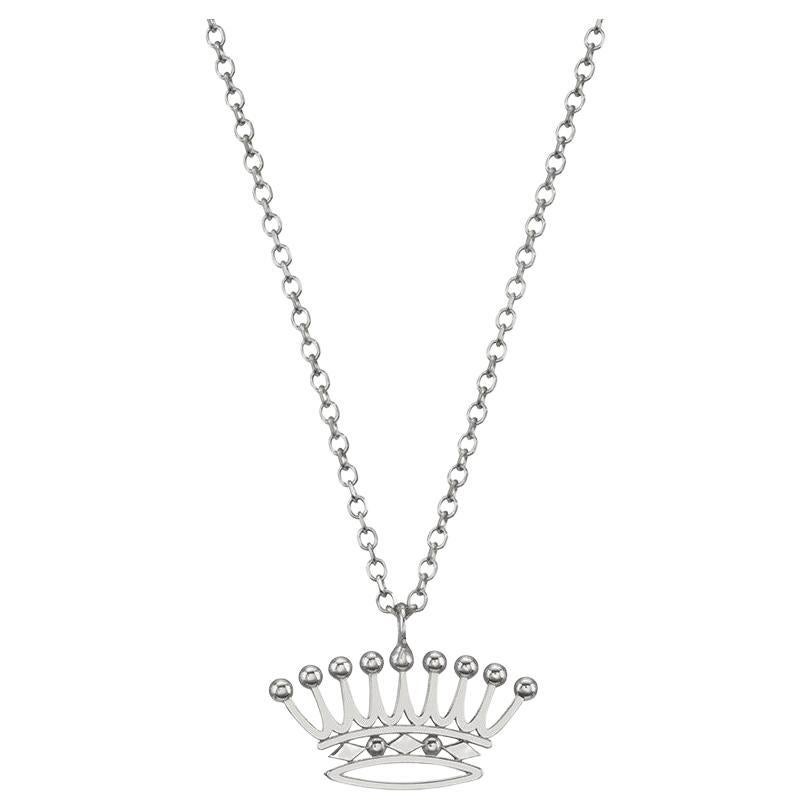 Crown Shape Pendant Necklace handcrafted in 14Kt White Gold by Nicofilimon For Sale