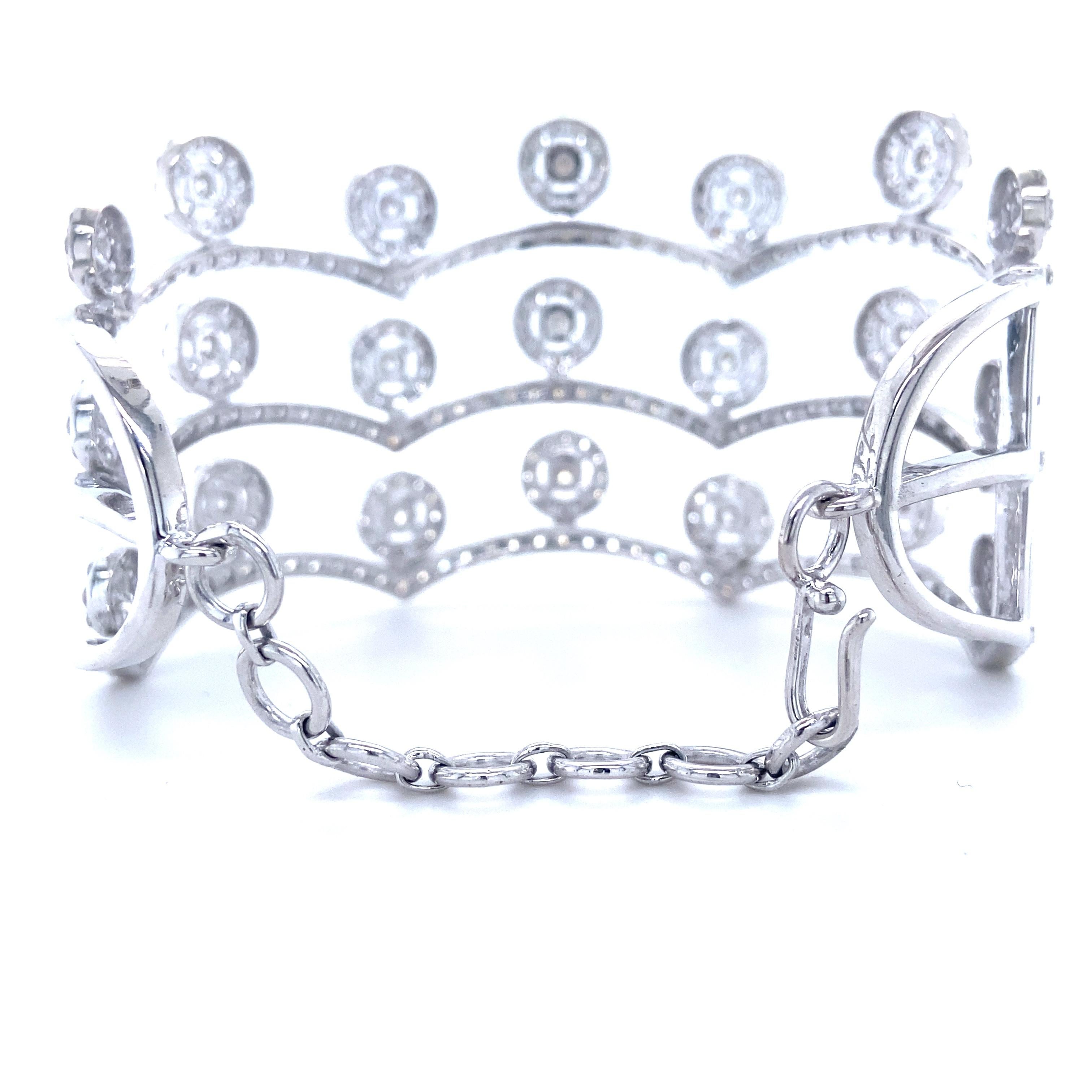 Women's Crown Shaped Diamond Cuff Bracelet set in 18k Solid Gold For Sale