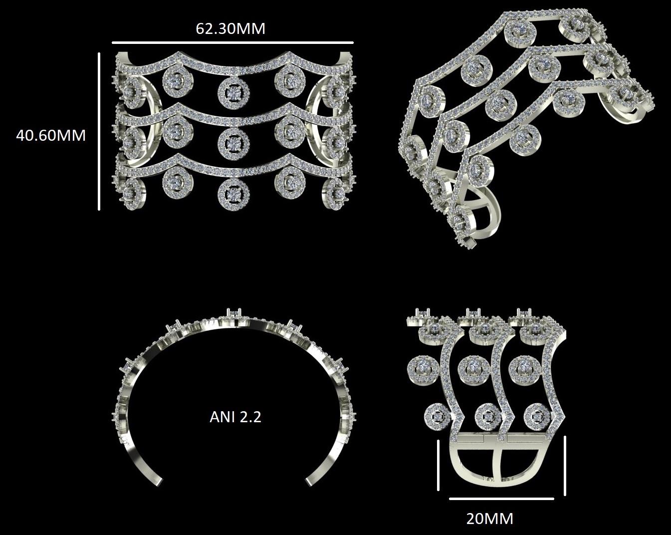 Crown Shaped Diamond Cuff Bracelet set in 18k Solid Gold For Sale 3