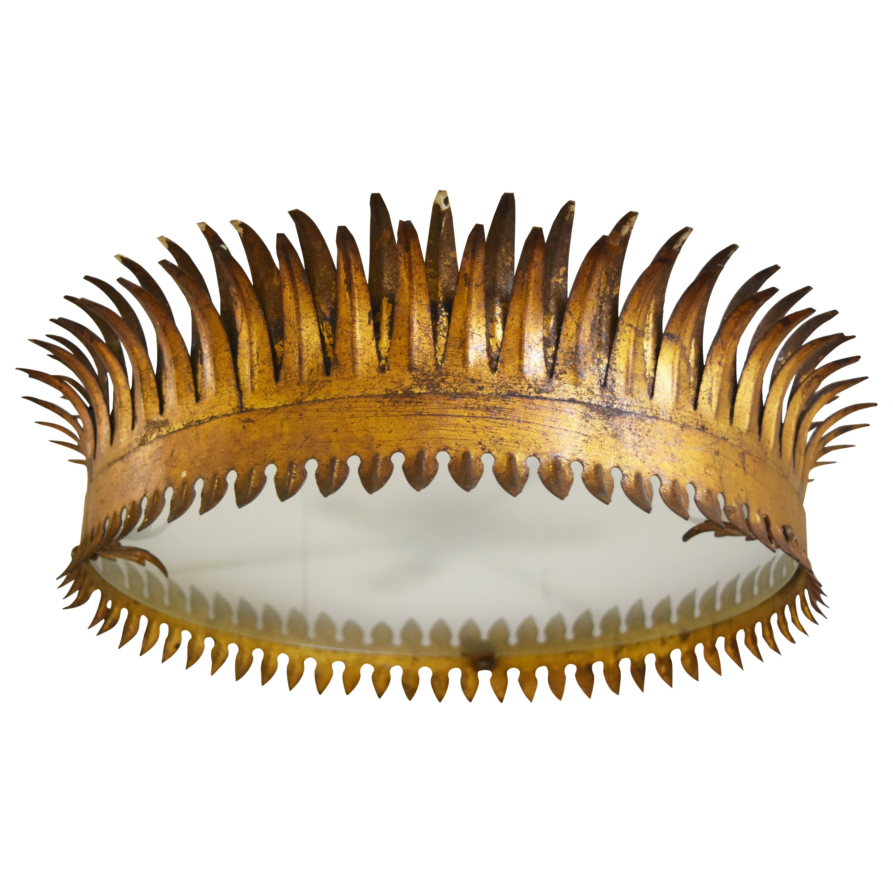 Crown Shaped Gold Metal Semi, Flush Mount Light Fixture from Barcelona