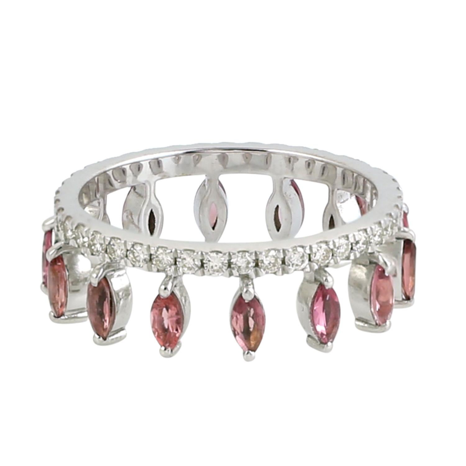 Crown Shaped Tourmaline & Diamond Ring Made In 14k White Gold Corte mixto en venta