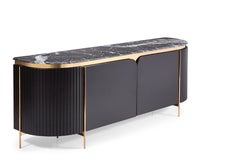 Crown Sideboard, Hand Carved Side, Marble Top with Bronze Legs Sideboard