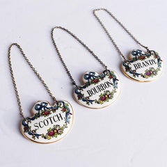 Crown Staffordshire China Liquor Bottle Labels Brandy Bourbon Scotch Set 3 1930s