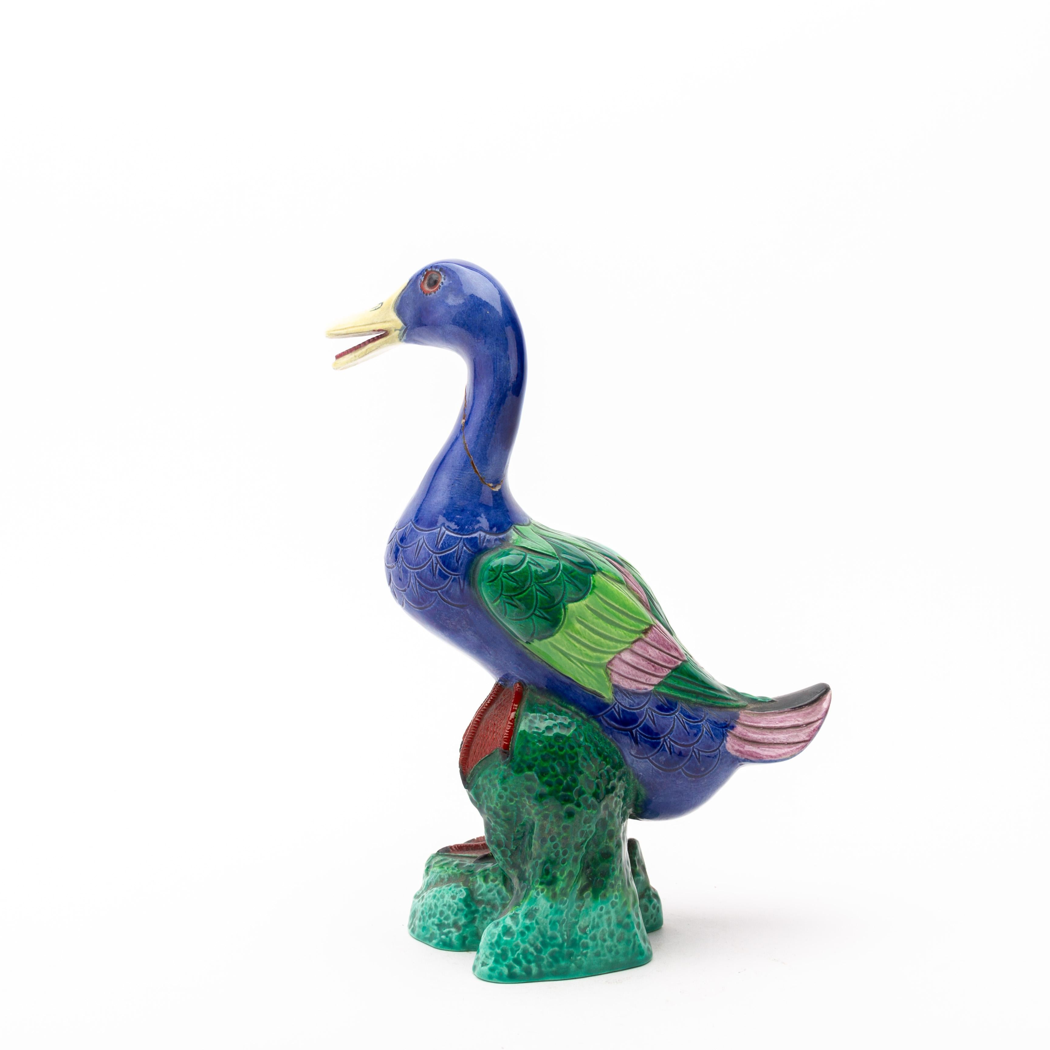 Crown Staffordshire Polychrome Porcelain Mallard Duck Early 20th Century In Good Condition In Nottingham, GB