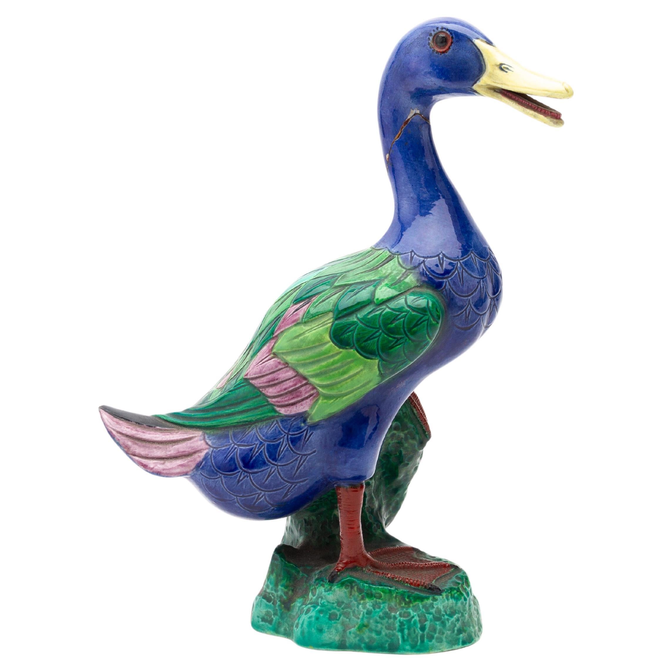 Crown Staffordshire Polychrome Porcelain Mallard Duck Early 20th Century For Sale