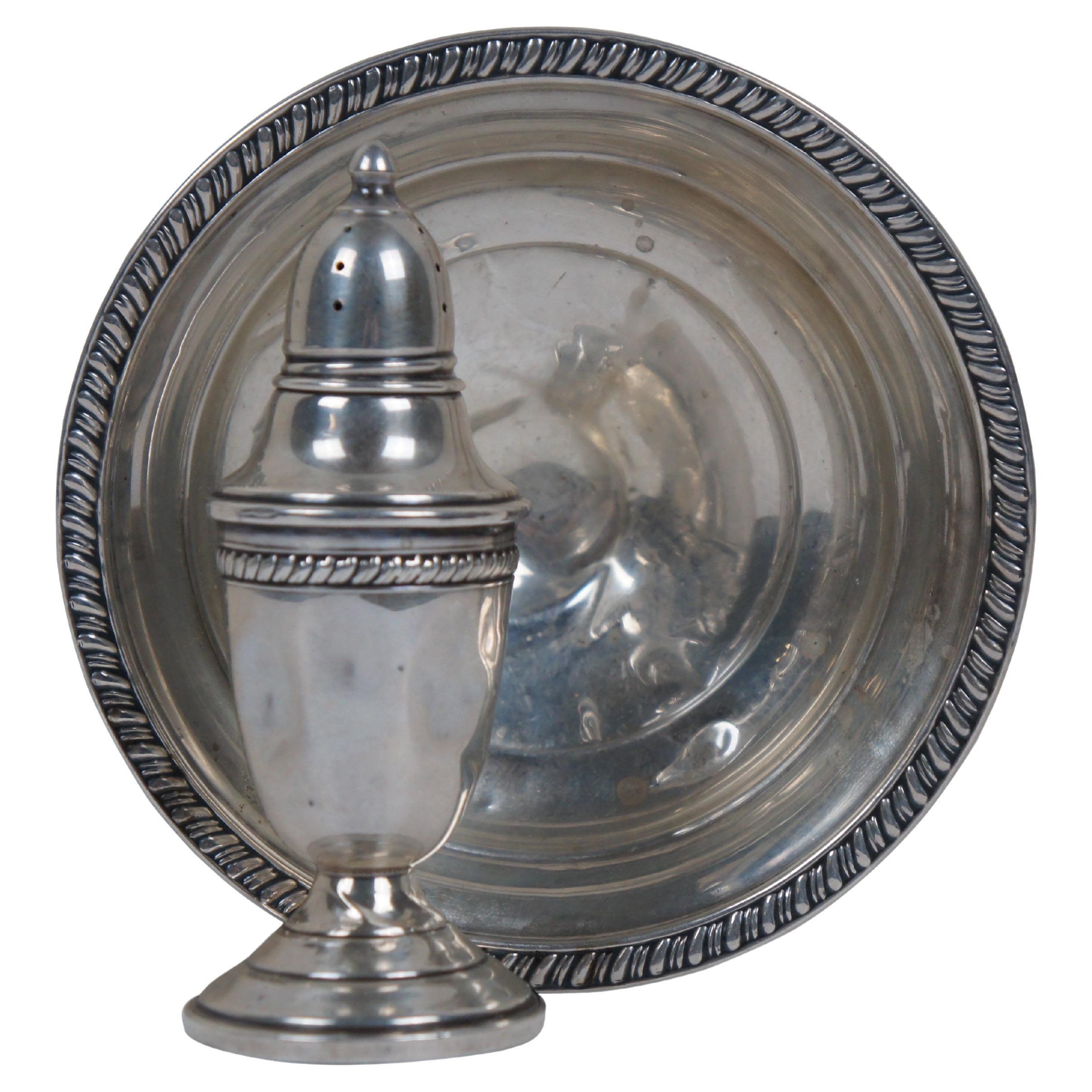 Crown Sterling Silver Footed Pedestal Compote Bon Dish & Salt Shaker 182g