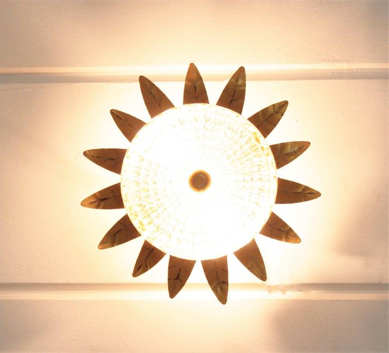 Crown Sunburst Light Fixture In Gilt, Global Views Sunburst Light Fixture