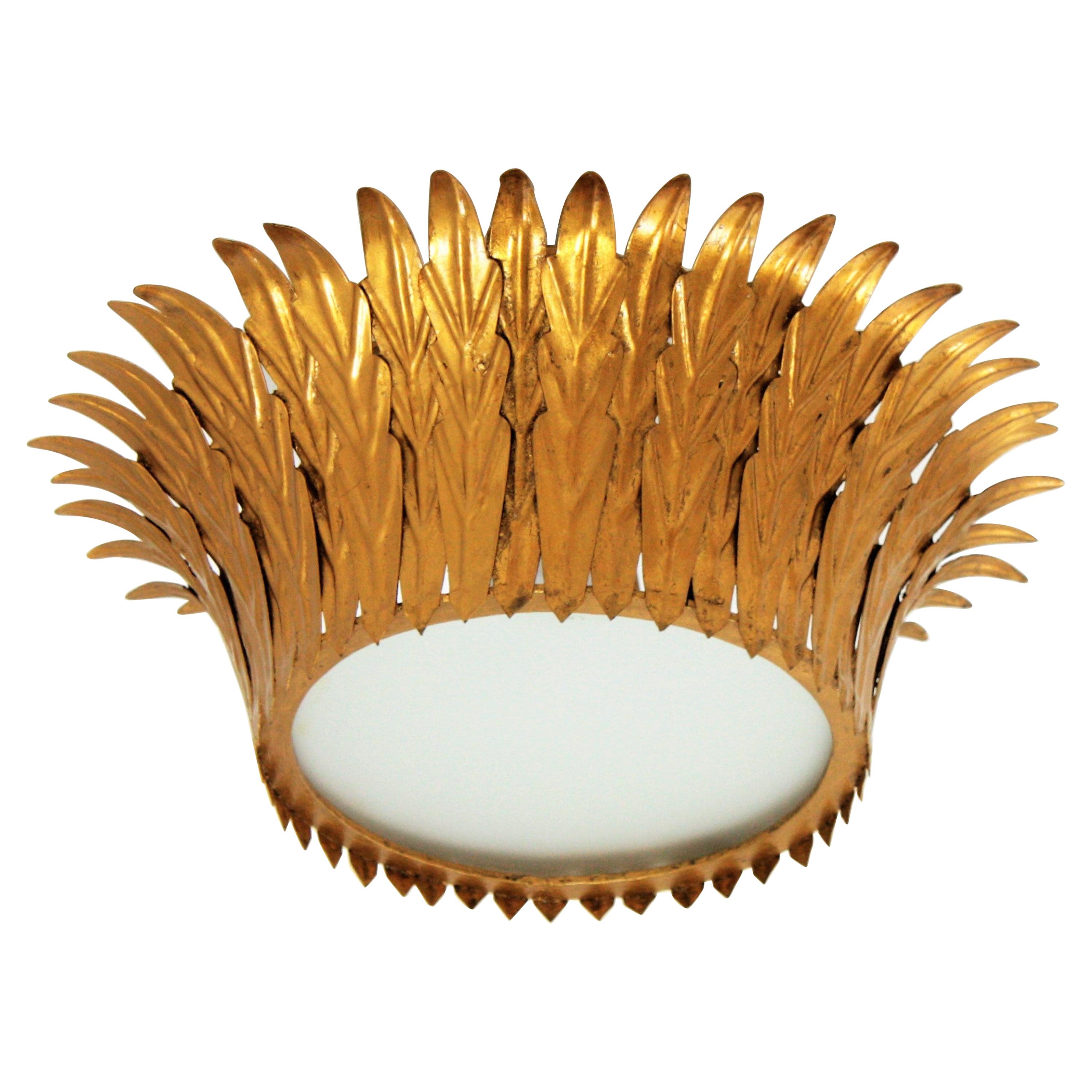 Monture encastrée ou pendentif français en fer doré en forme de couronne Sunburst